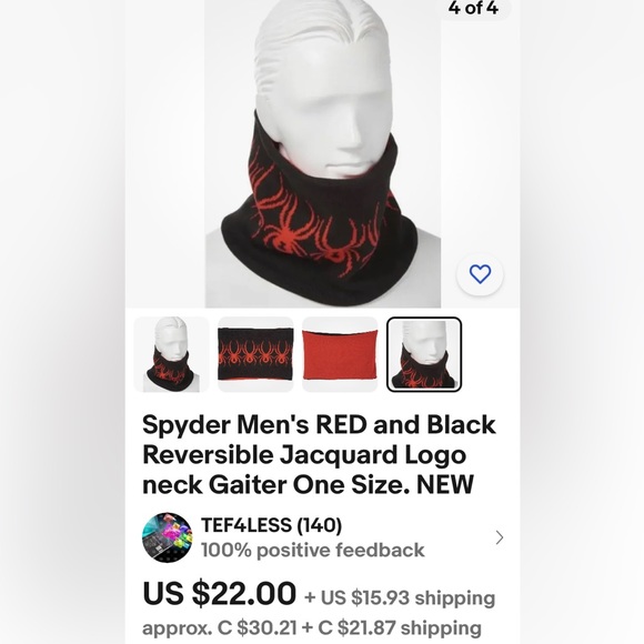 Spyder Men’s red & black, reversible neck Gaiter O/S New without tag! - Picture 12 of 13